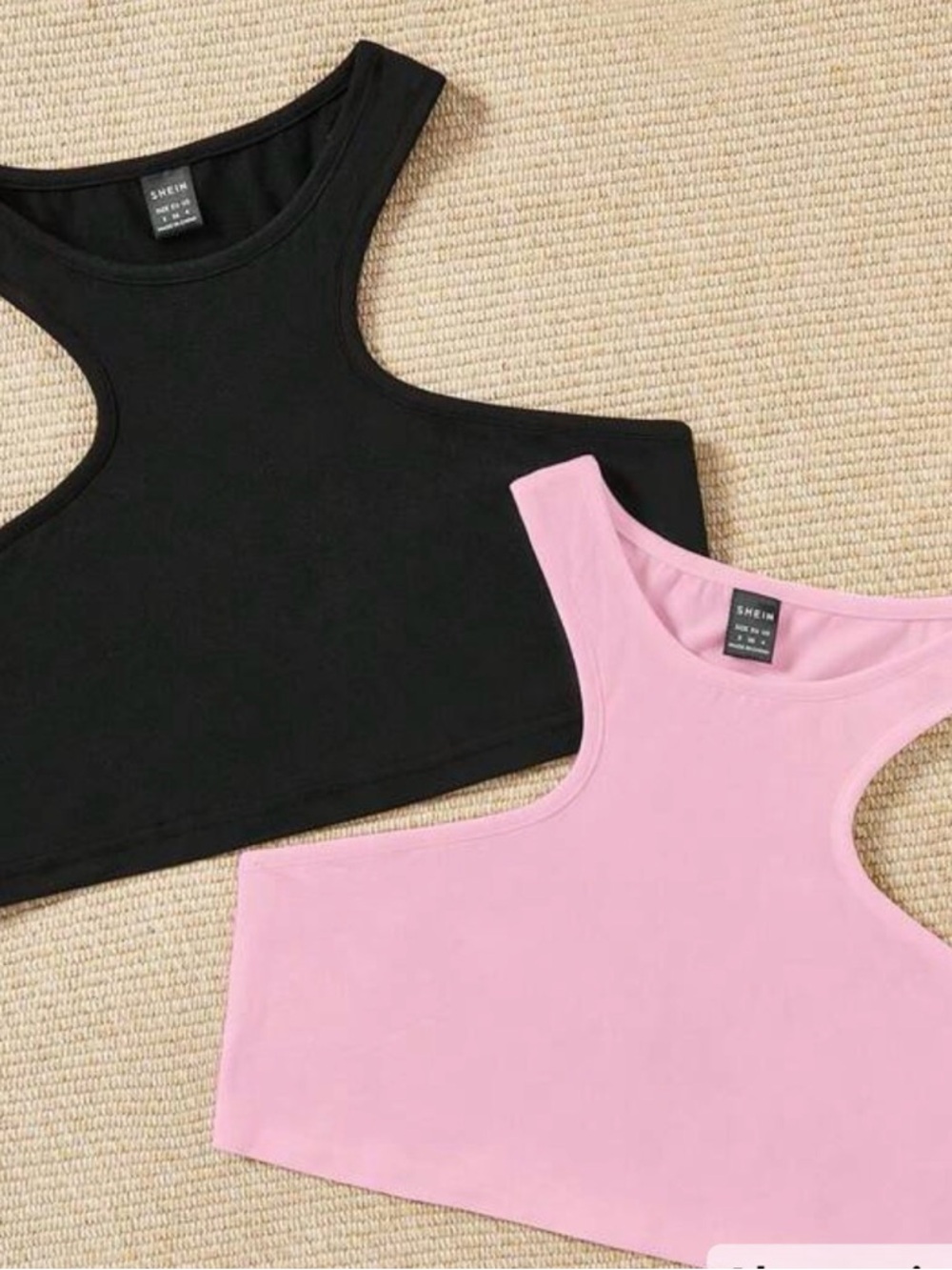 SHEIN Black & Light Pink Racerback Crop Tank Tops